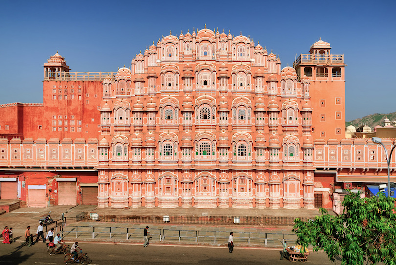 The decorated facade of the Maharaja's Palace of Winds, Hawa Mahal, Jaipur, India
